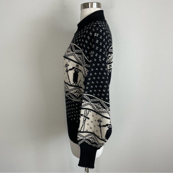 Nils Black Tan Skier Print Ski Sweater Vintage Large - Picture 6 of 7